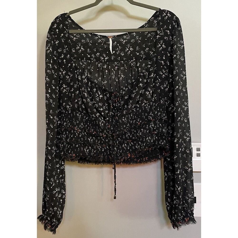 Free People Lolita Top Floral Print‎ Cropped Boho Peasant Womens XL
